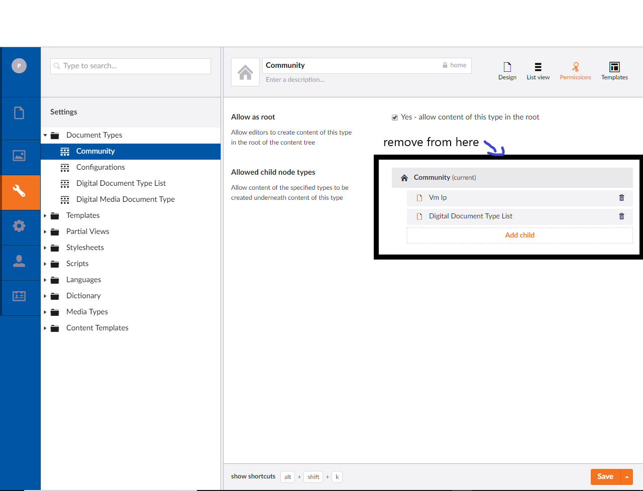 Remove from allowed Child nodes
