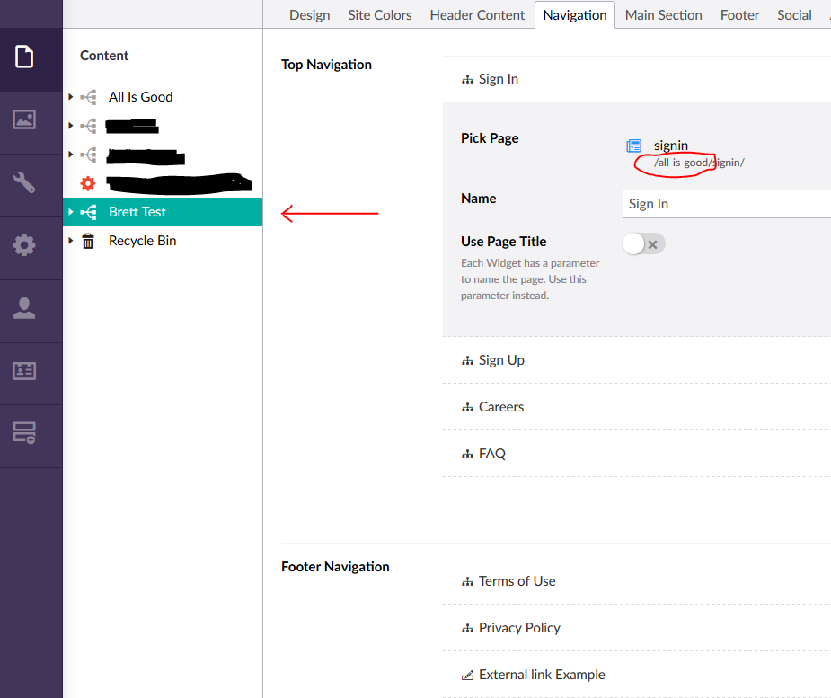 Real example of url pointing to old, copied site.