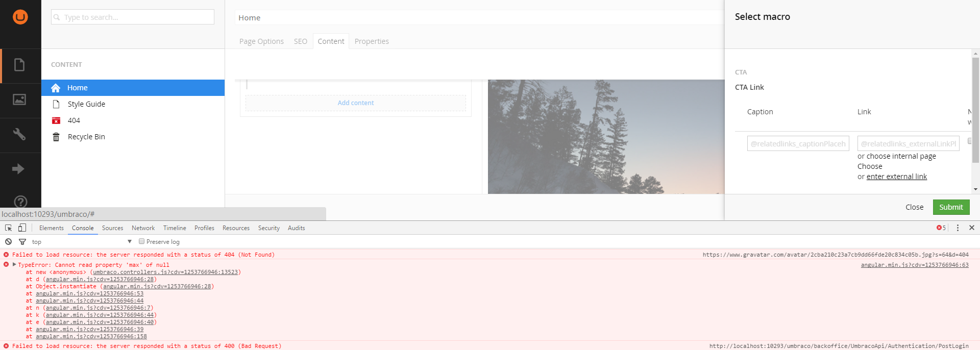 Console error shown