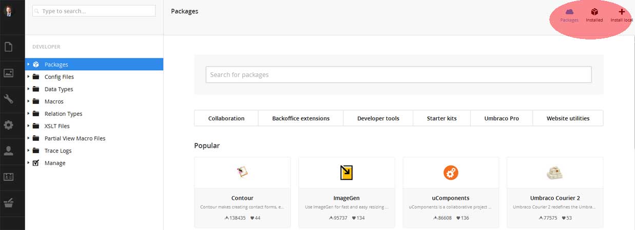 New installed packages UI