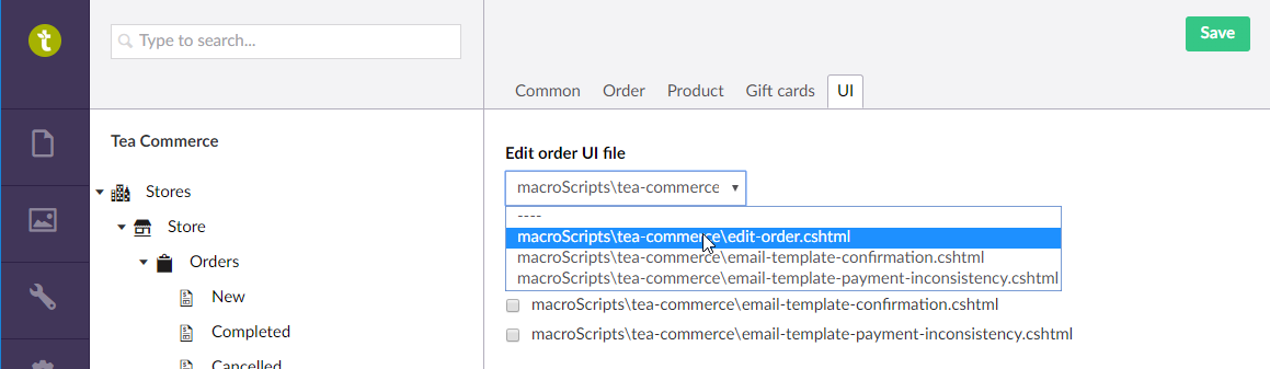 Tea Commerce settings