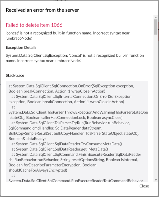 Received an error from the server