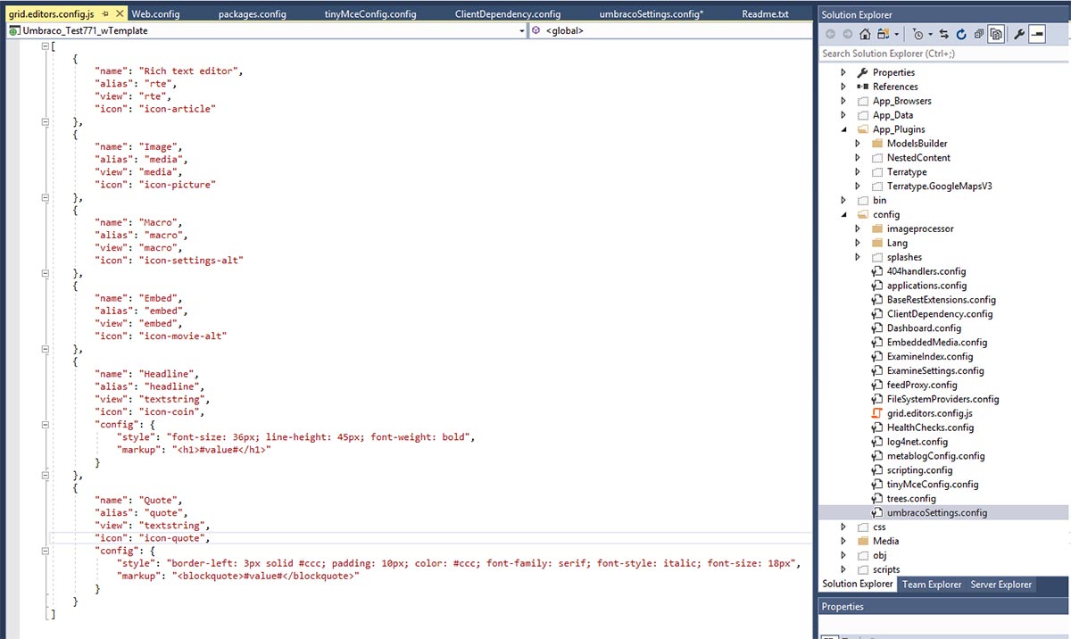 grid editor config