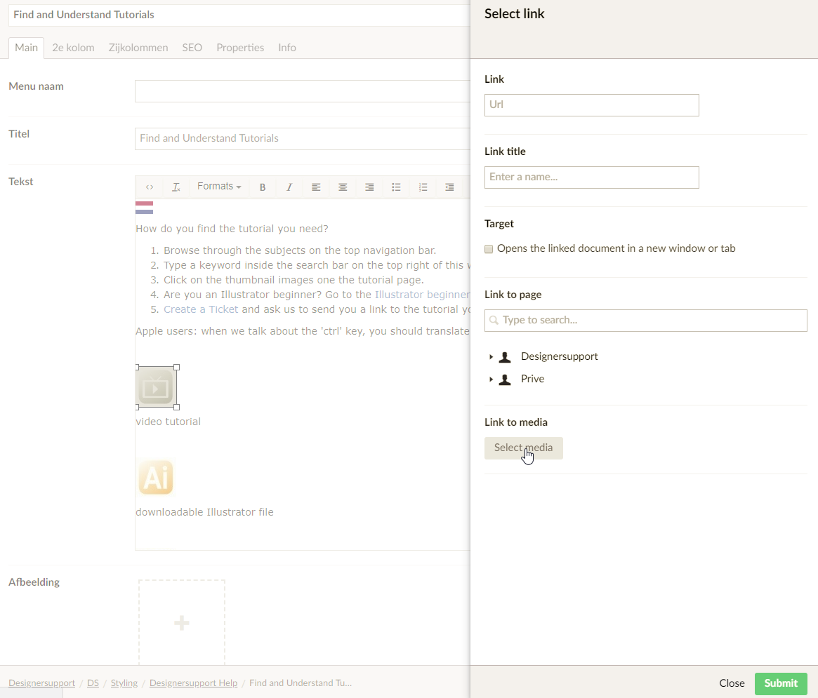 Create a link to Media
