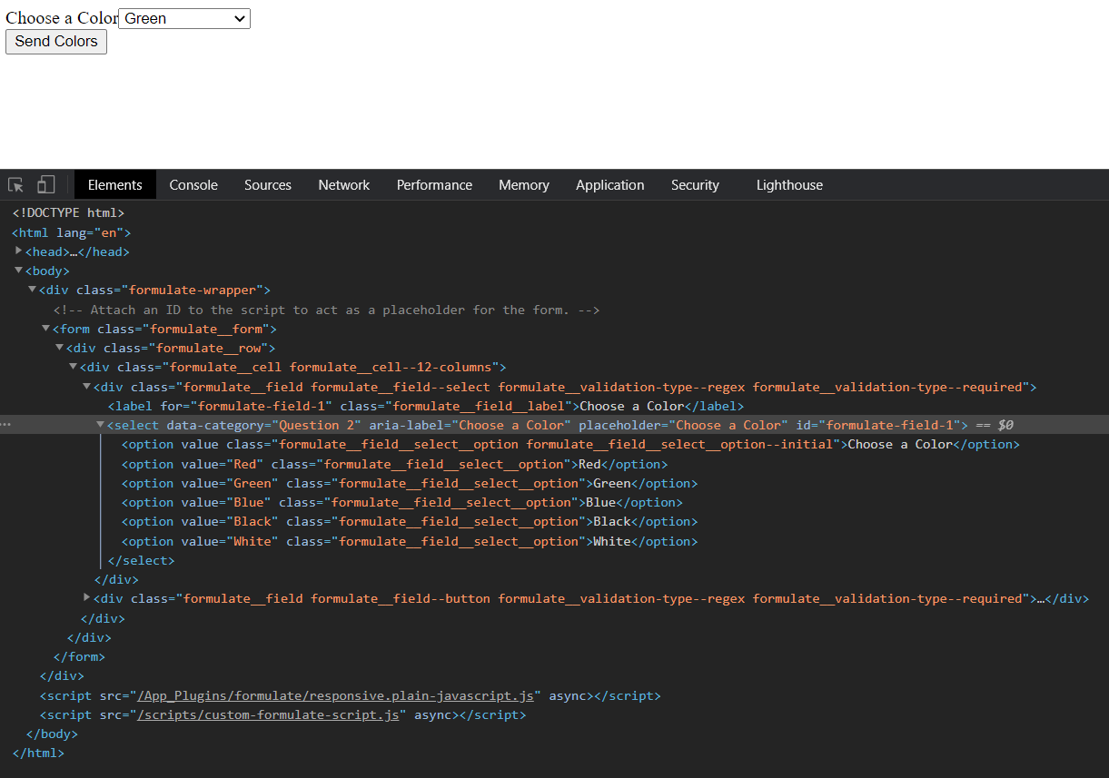 Formulate Form Rendered with Field that Has Category