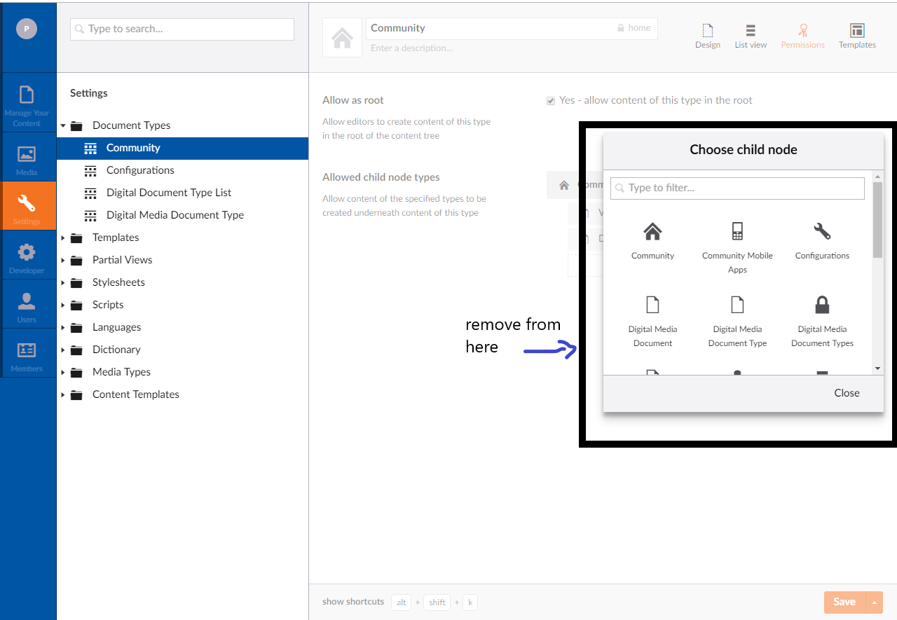 Remove from list of child nodes when we click add child