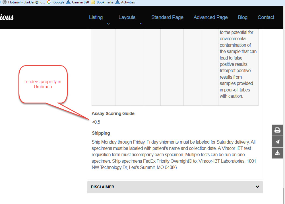 '<" char renders fine in Umbraco view