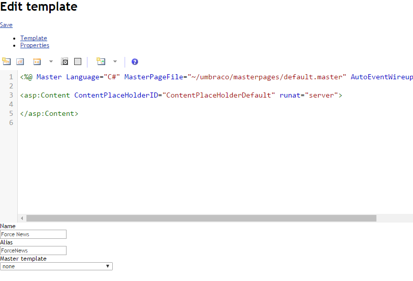 Edit Template window