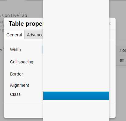 Empty Class dropdown in table properties