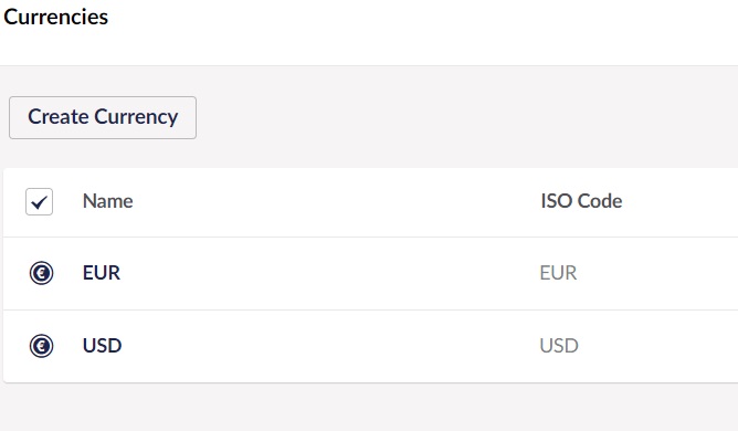 currencies in backoffice
