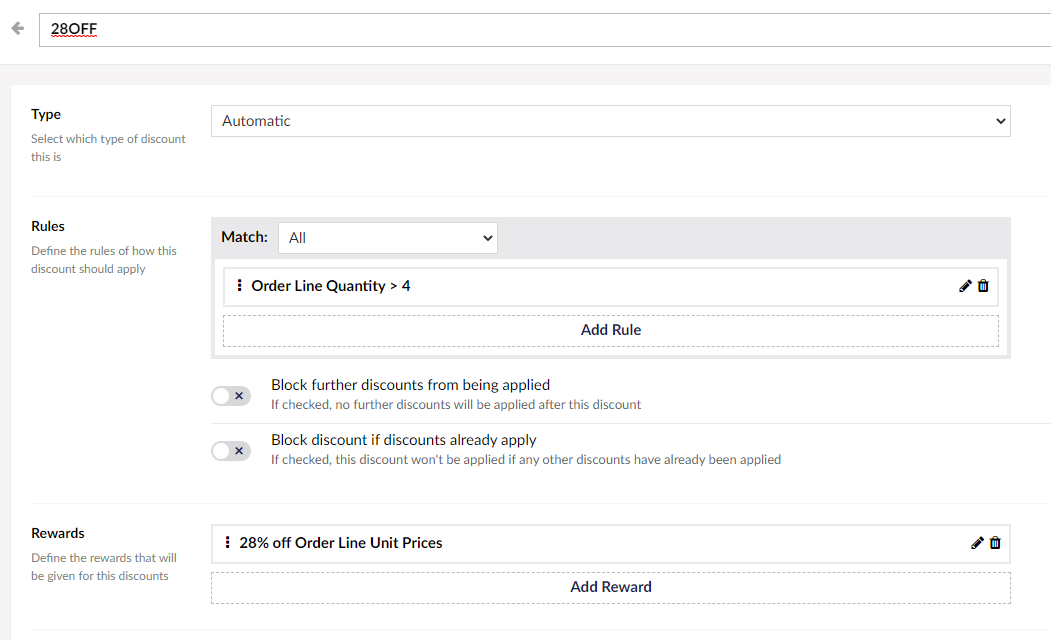 Discount setting 28%OFF for more than 4