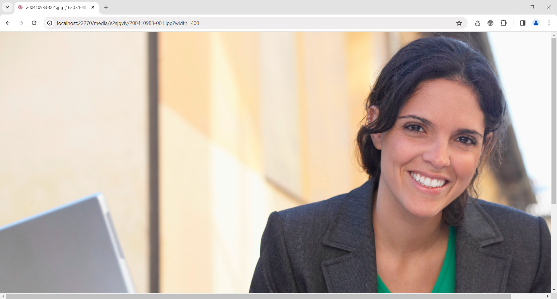 screenshot of a browser window containing an image with the query string width 400 applied. The image remains full size.