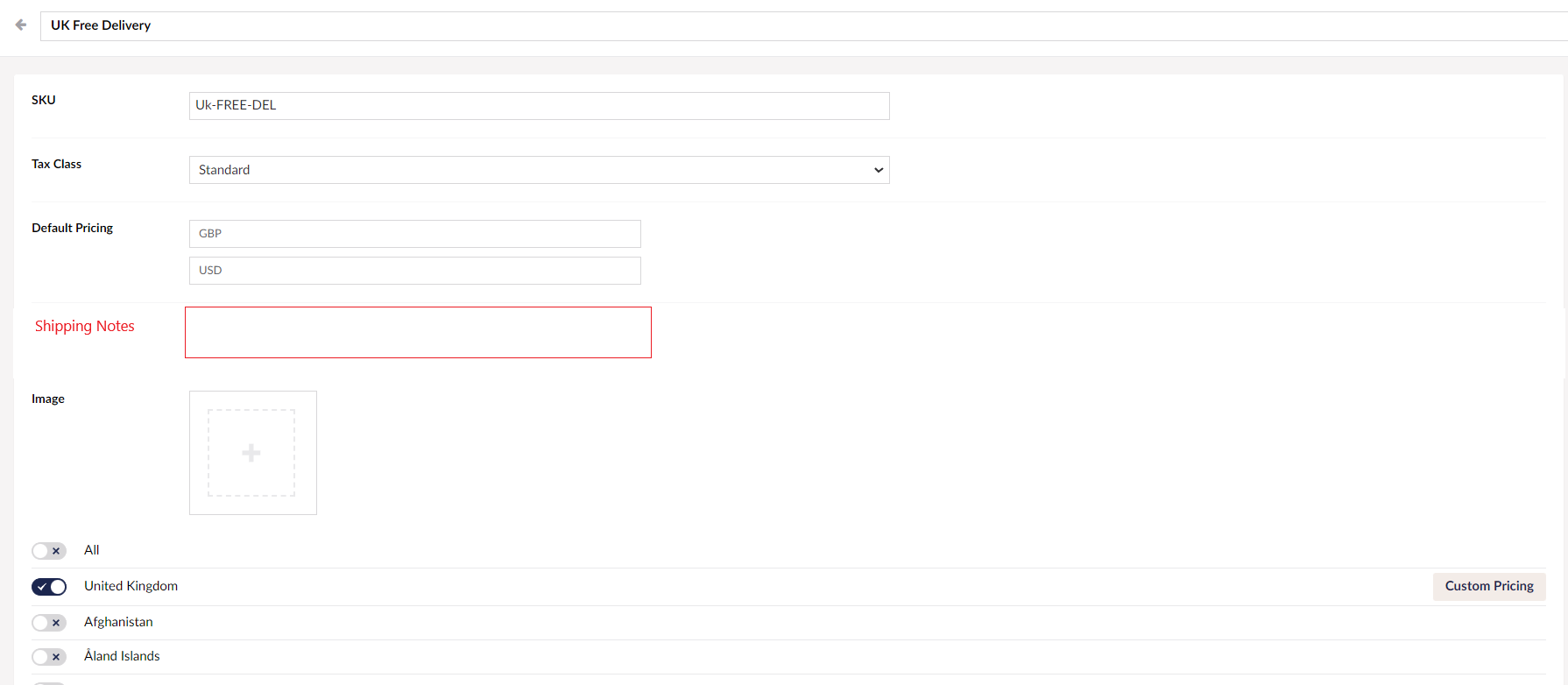 Shipping Notes Field