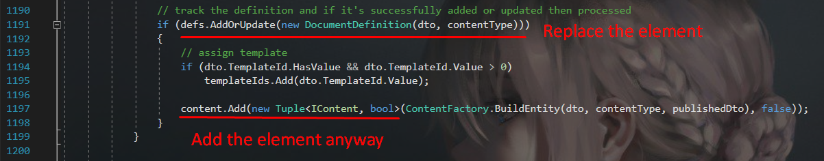 Replace in definition collection but add into collection