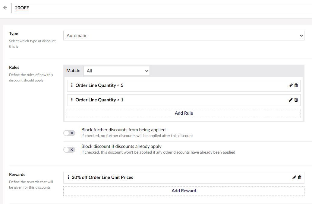 Discount setting 20%OFF for more than 2