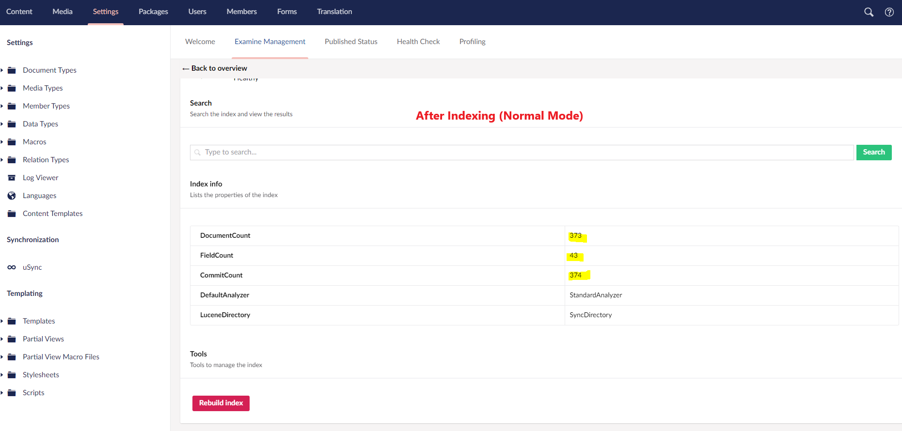 Tried indexing from the browser (normal mode)