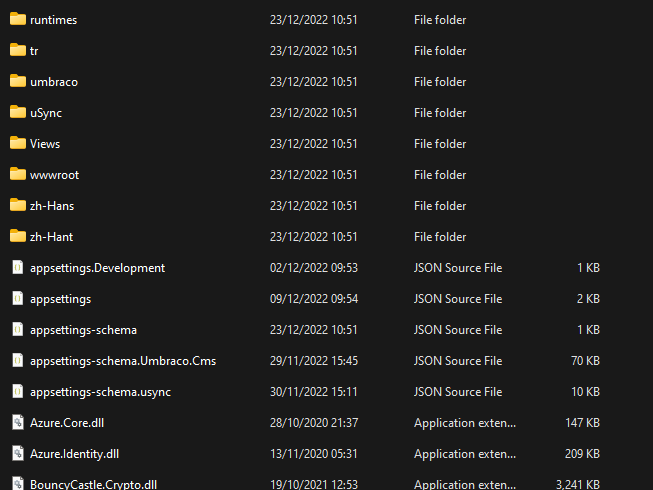 An example of a published folder