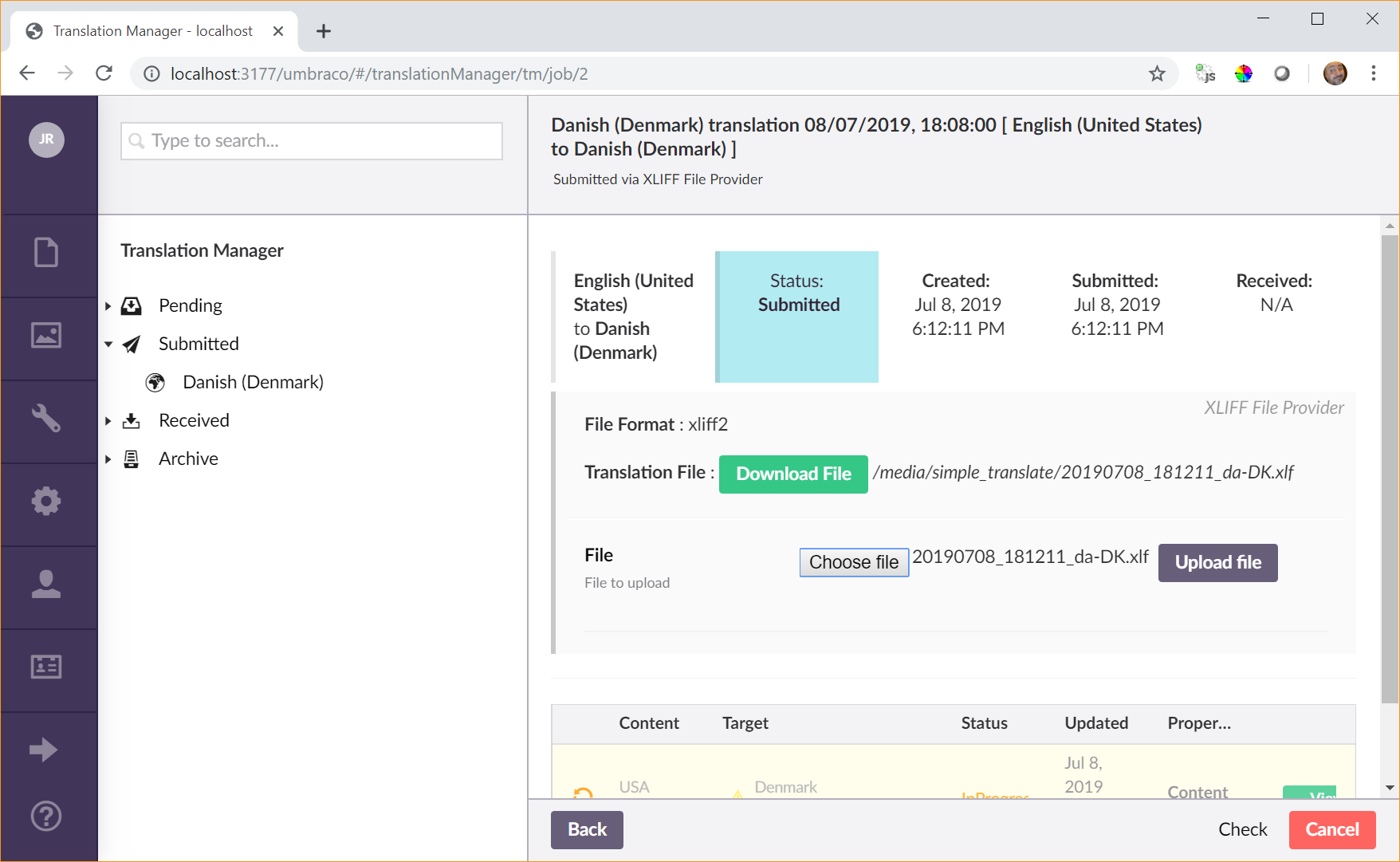 Screenshot prior to pressing Upload File