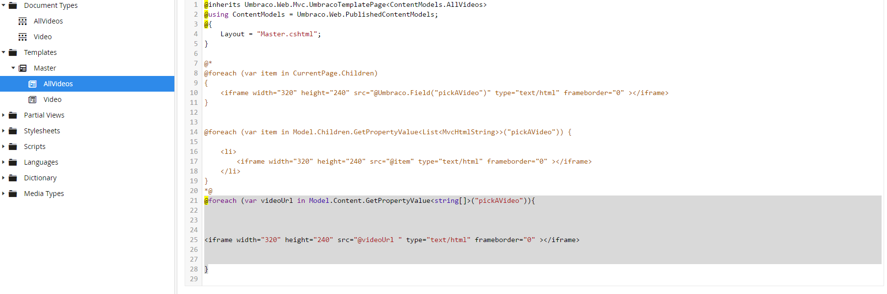 Template code for AllVideos