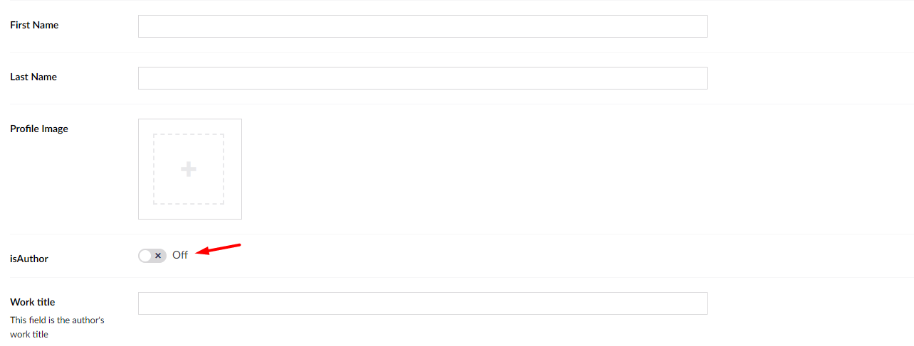 image when creating a member, showing the toggle button whether its an author or not