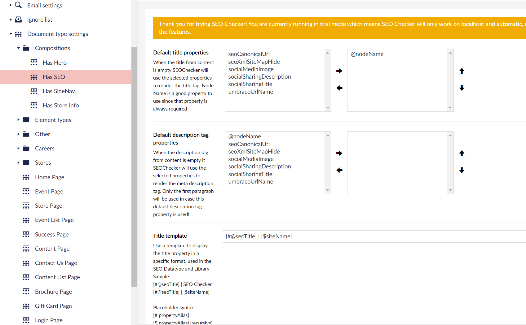SEO Checker doc type settings