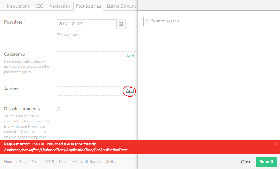 Error in the Blog Post Settings