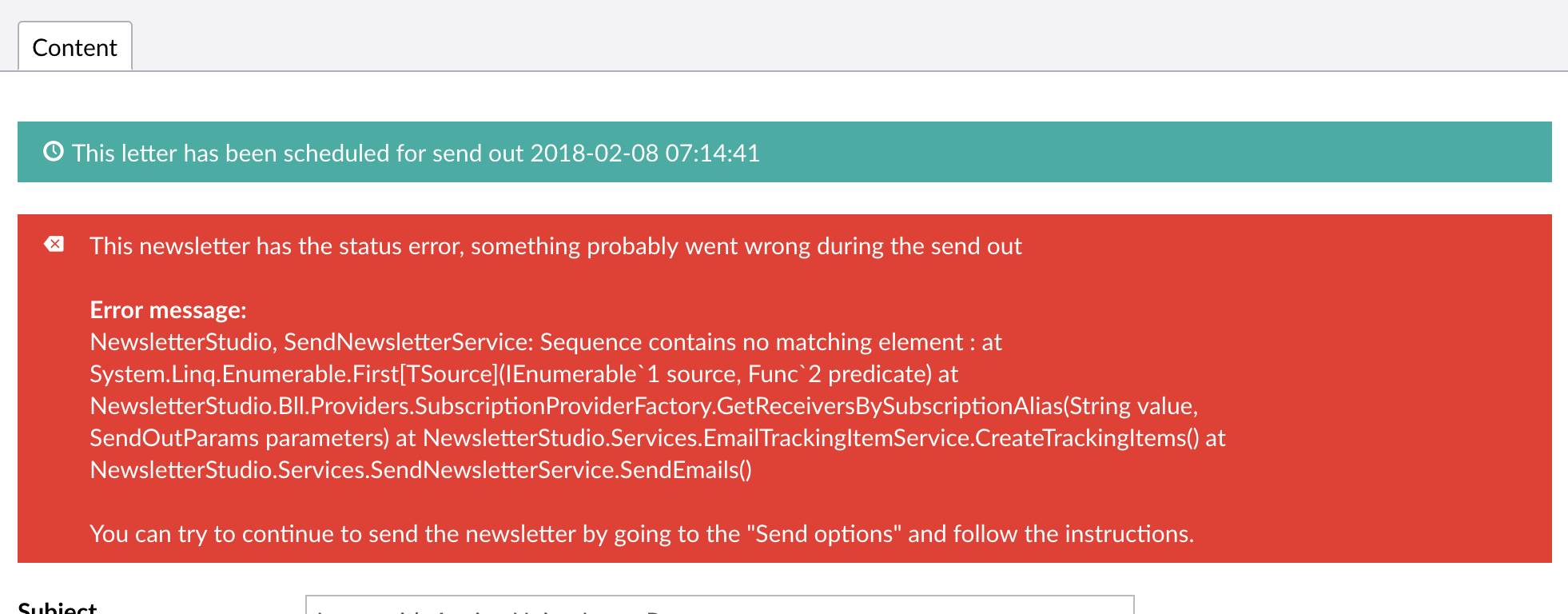 Error message when logging back in