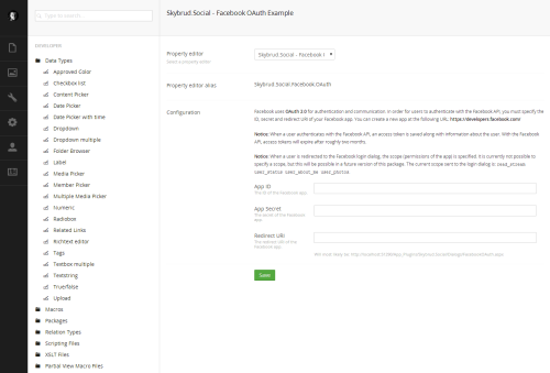 Specify the prevalue options for the property editor