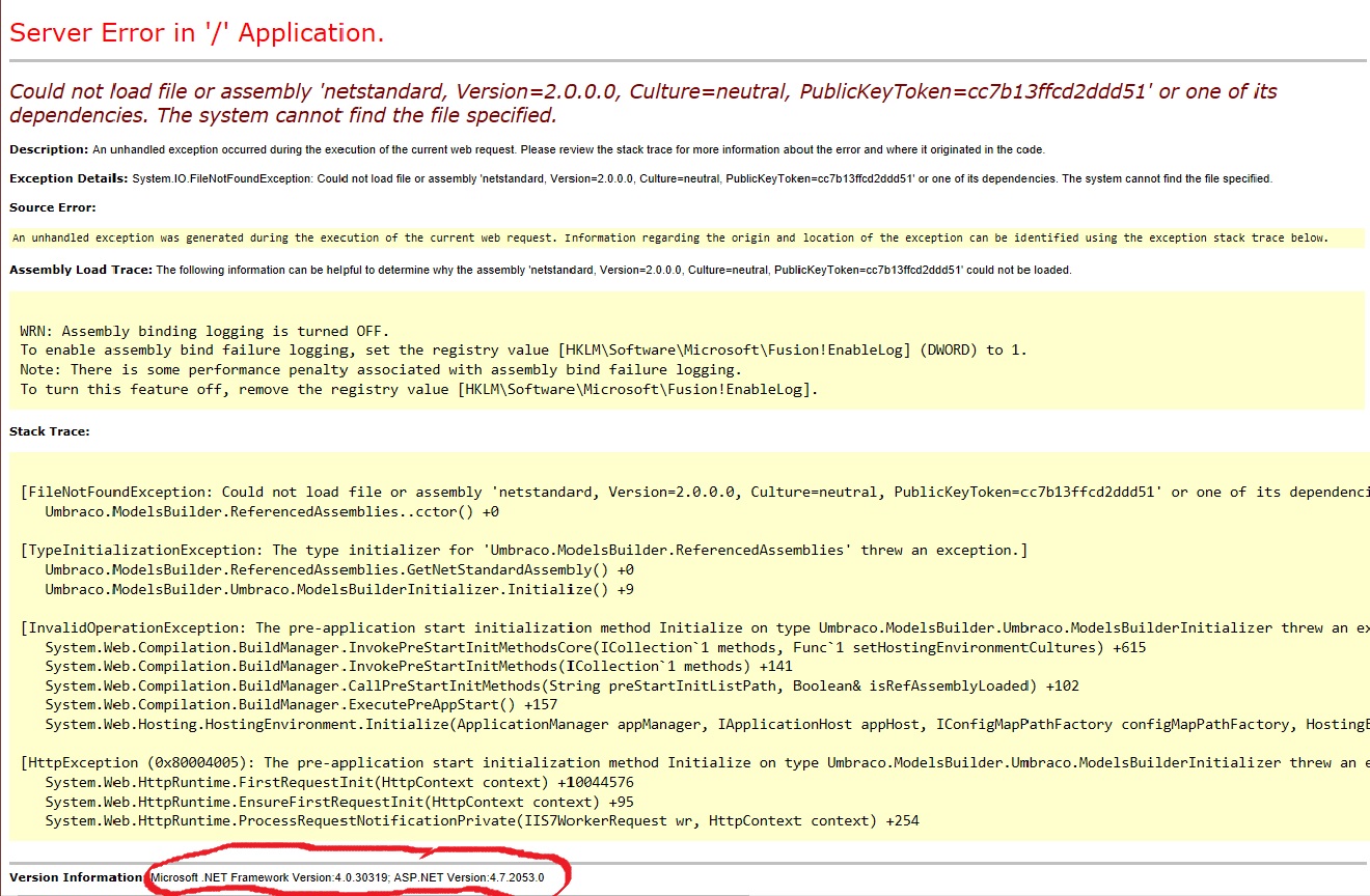 Umbraco 8 - Server error