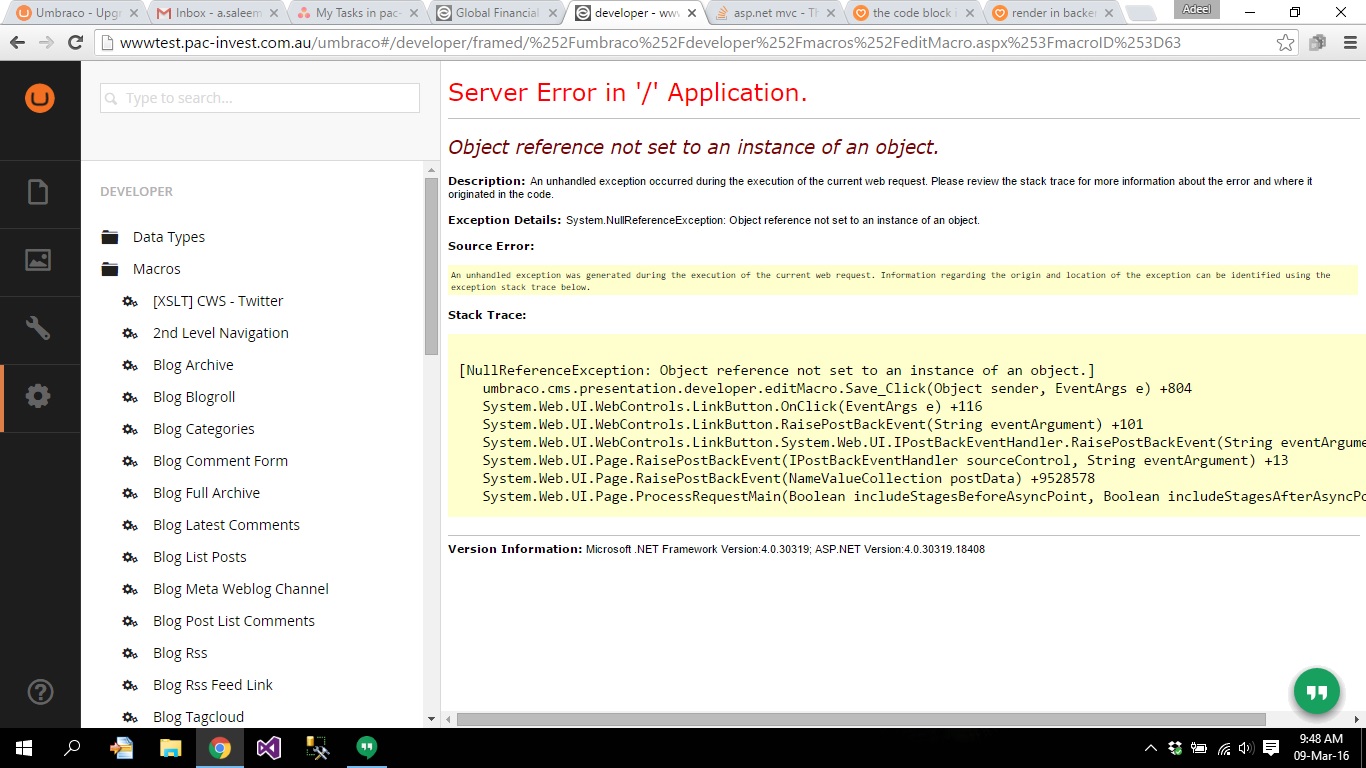 Umbraco error on clicking save