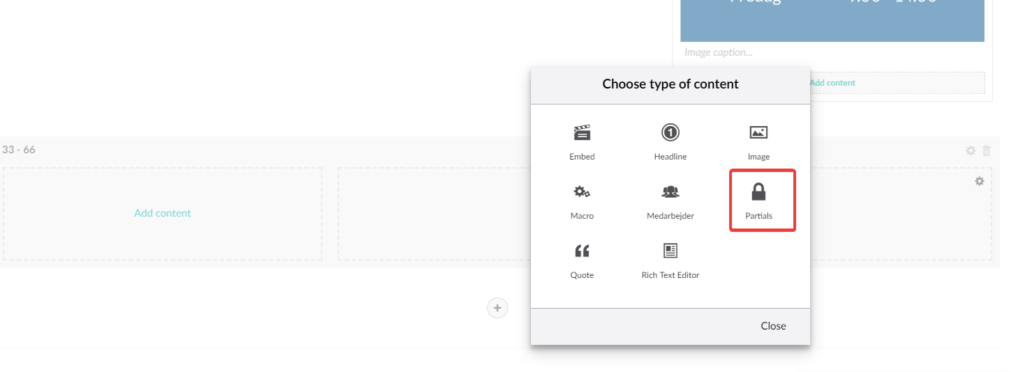 Select the partial content type