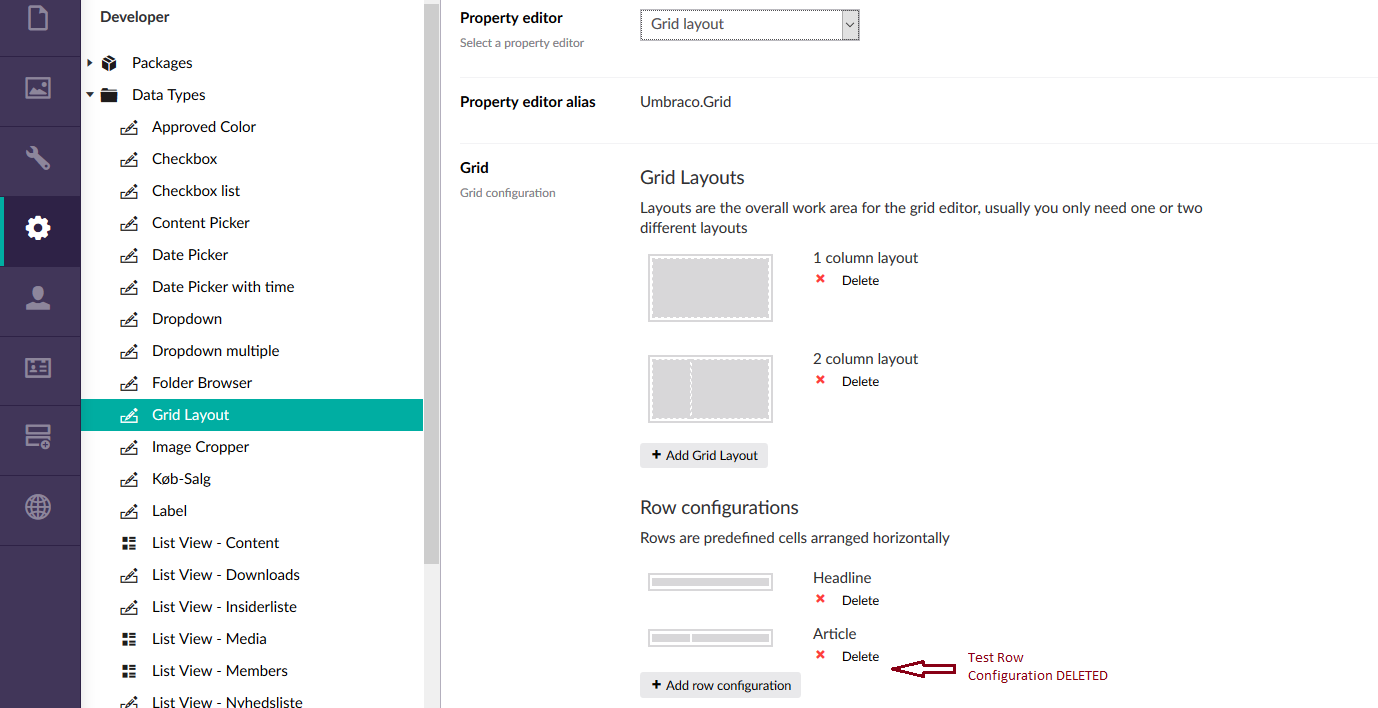 Row configuration deleted when coming back
