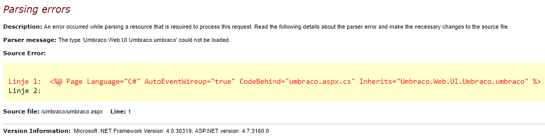 Umbraco type error