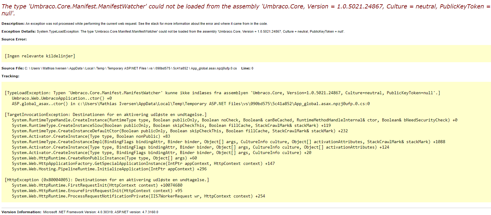 After including the /packages/UmbracoCms.Core.7.1.9 folder into the project error