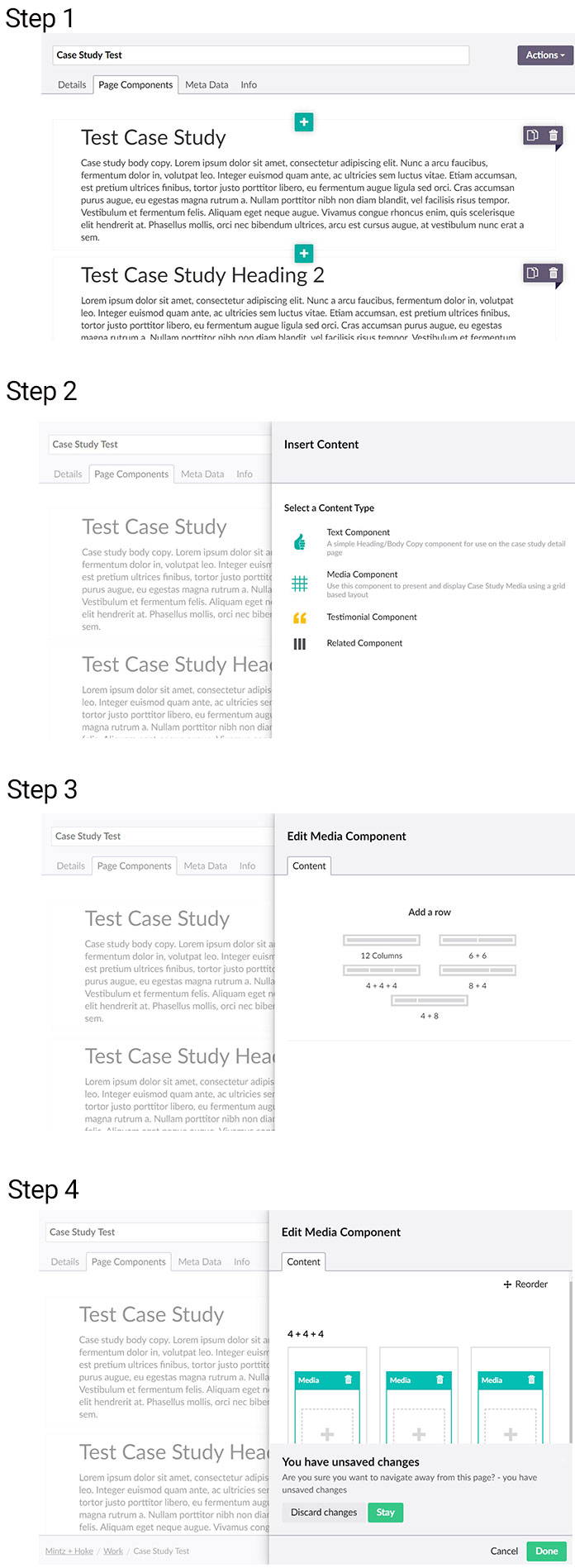 Screenshots of steps 1-4