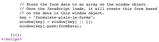 Screenshot of Formulate setting form data on the window object.
