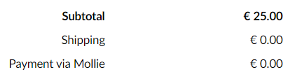 order information displaying Payment via Mollie