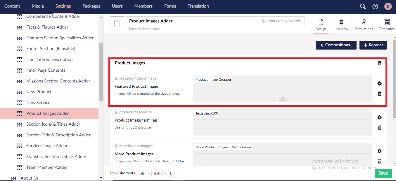 Declared Featured Product Image as Image Cropper.