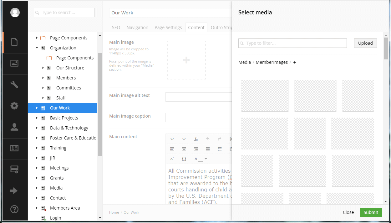 The forth image shows the missing thumbnails when trying to add from the RTE.