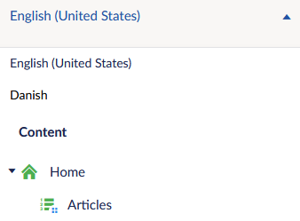 drop down menu: English and Danish language