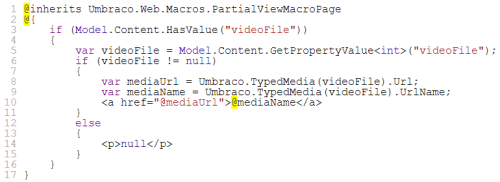 Video Link Partial View Macro