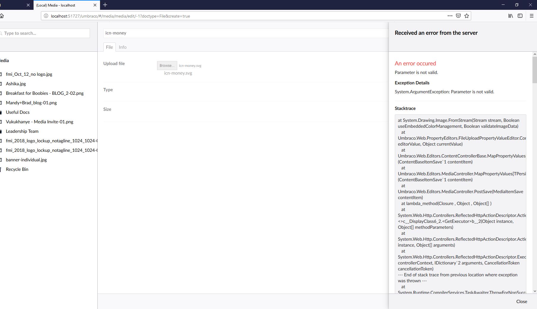 error when selecting svg files
