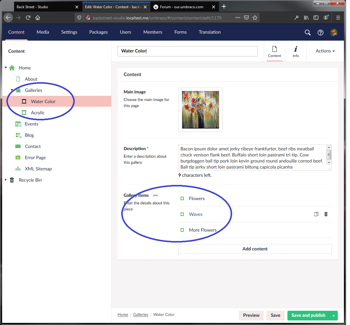 Gallery with artwork items