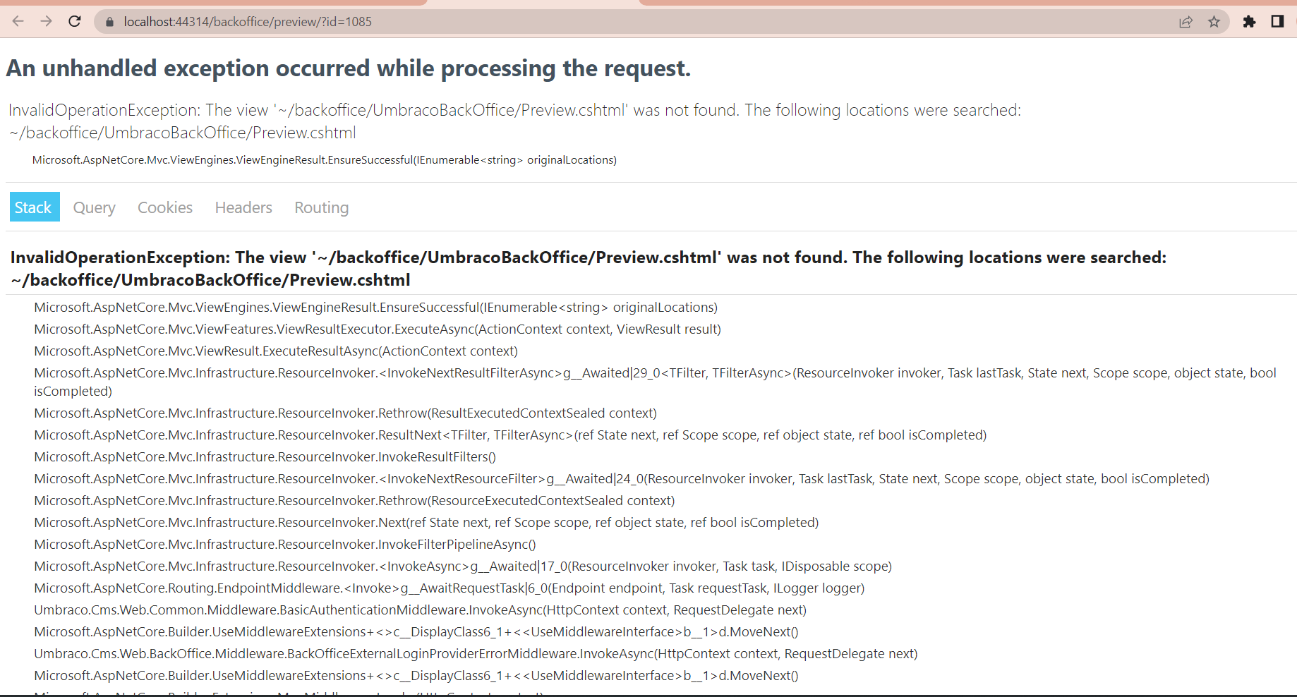 Error when access save and preview