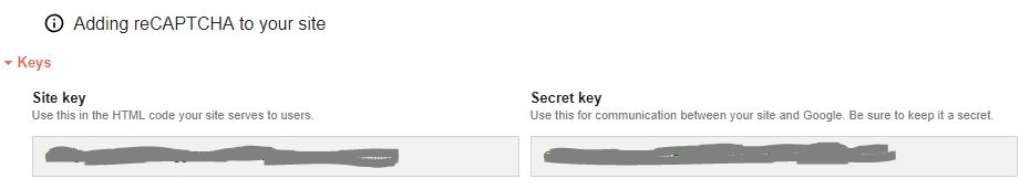 reCaptcha keys