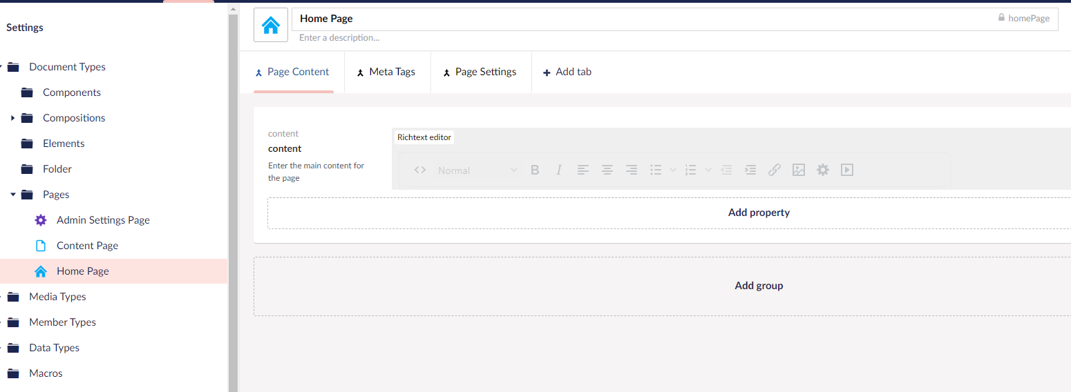 Home Setting Page