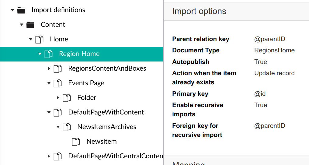 CMSImport config