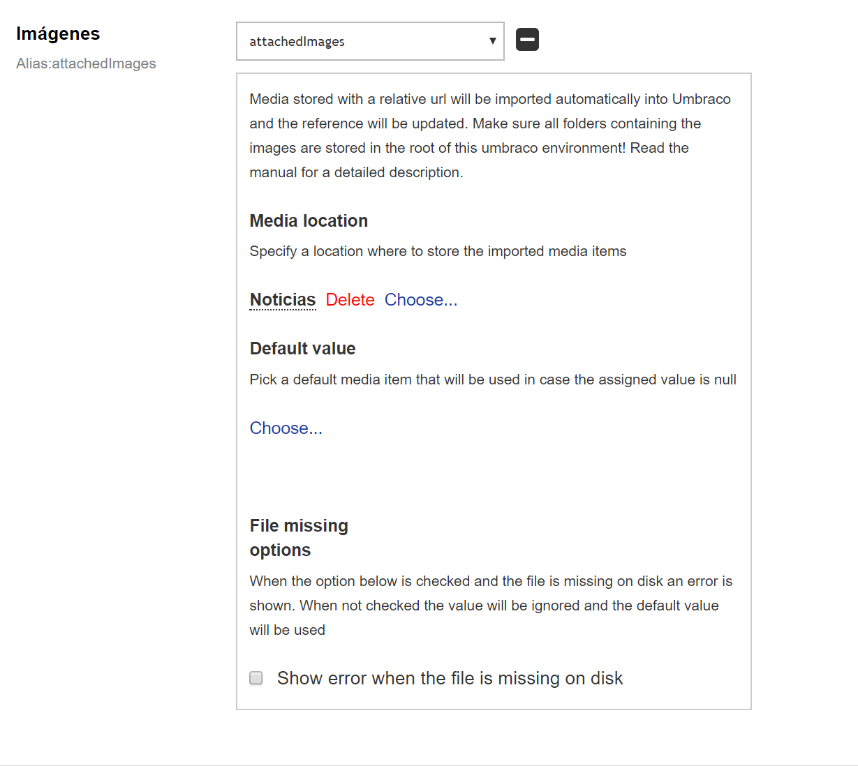 Image field settigns