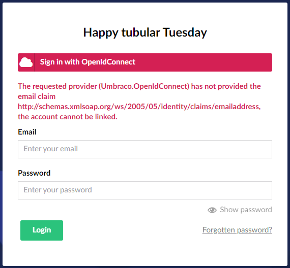 Umbraco B2C email claim missing