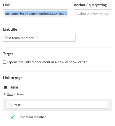 team members link being added in Umbraco